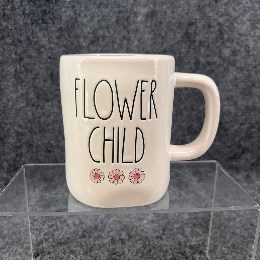 Rae Dunn Flower Child Large Mug Pink Inside Three Pink Flowers 20oz